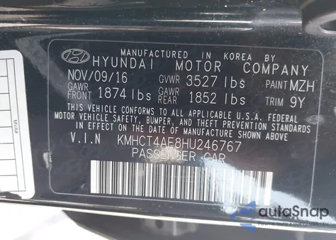 2017 Hyundai Accent Se z USA, uszkodzony, nr VIN KMHCT4AE8HU246767